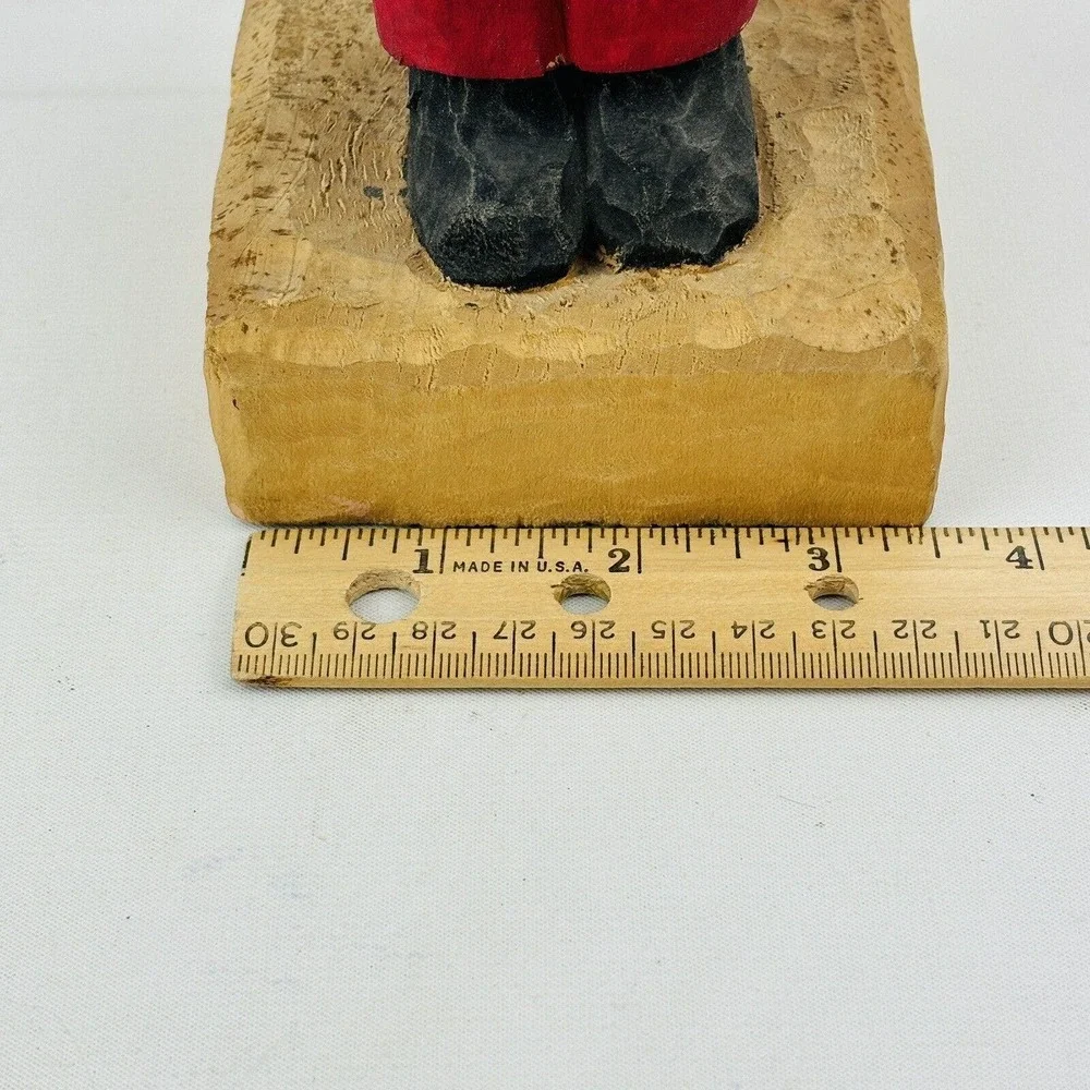 Vintage Wood Santa & Bag Figure Hand‎ Carved Handmade Painted Signed Slim 92